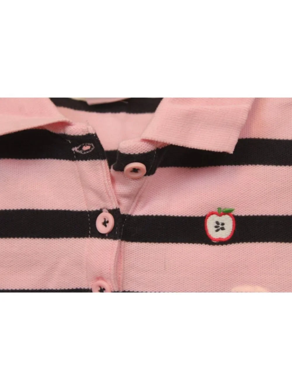 2008 Gymboree Prep School Polo Shirt Sz  6 Pink Navy Stripes Apple Short Sleeve